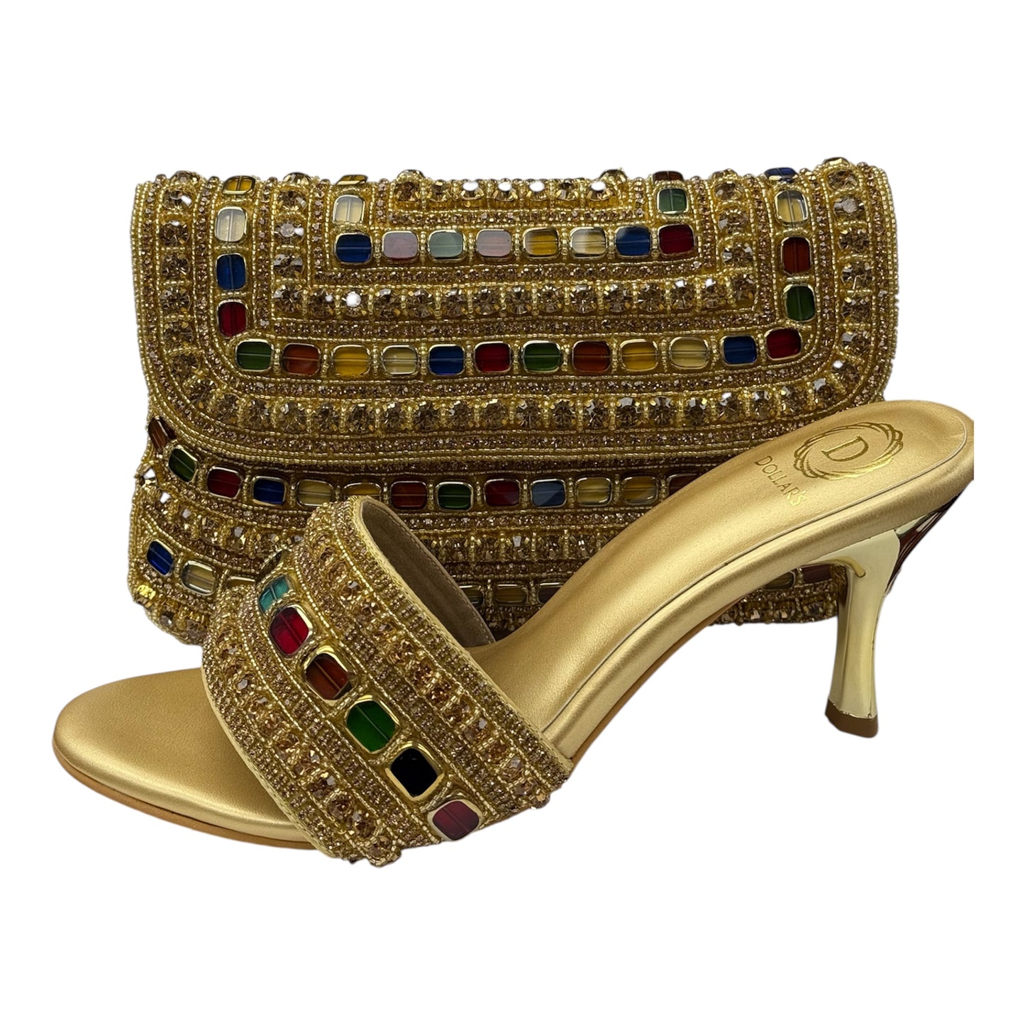 ENCHANTED GOLD SHOES/CLUTCH SIZE 40